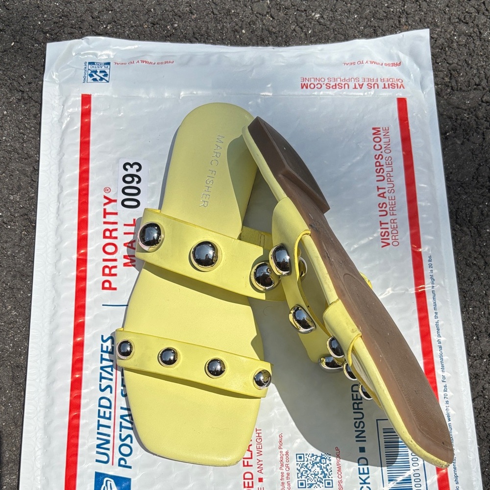 Marc Fisher Yellow silver Studded flat Sandals - Picture 3 of 5